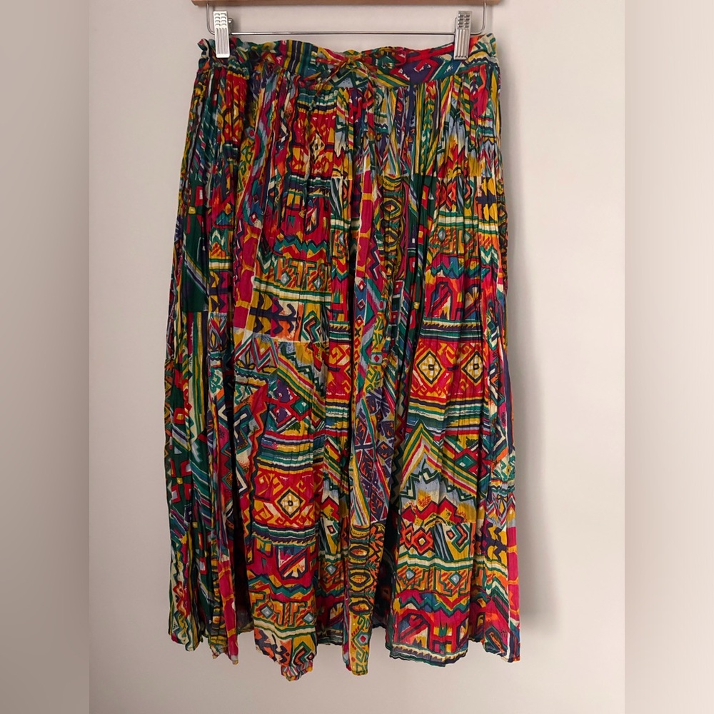 Vintage Boho Cotton Colorful Midi Maxi Skirt Small